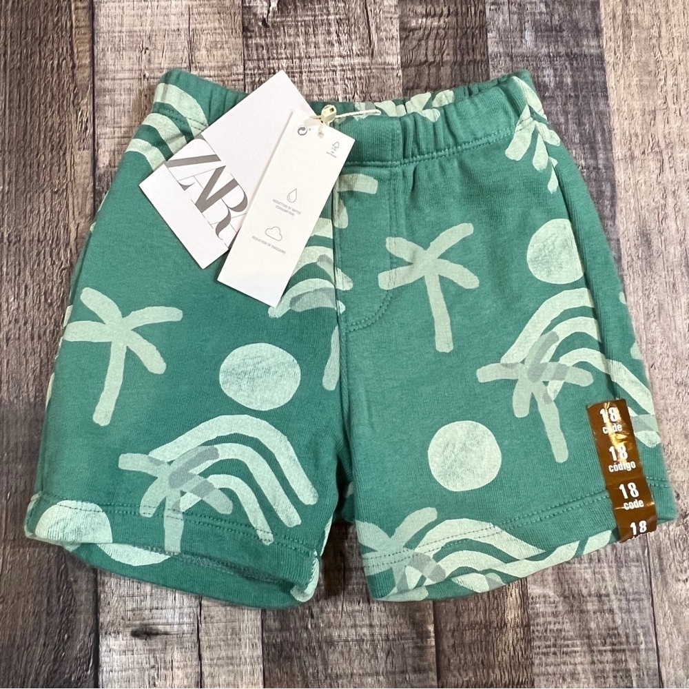 NWT Zara Green Tropical Print Baby Boy's Sweat Athletic Shorts 12-18M